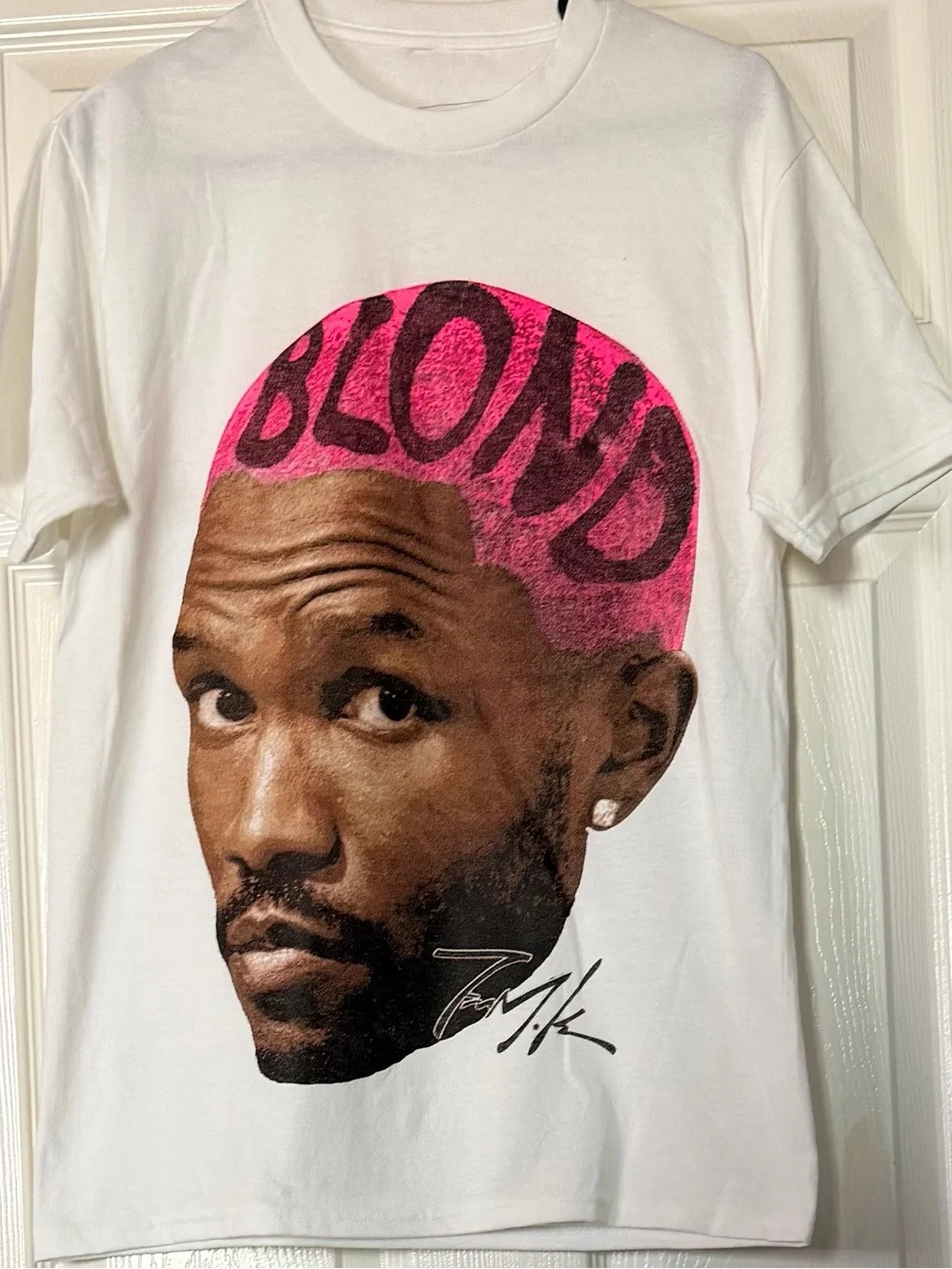 White Graphic Tee with Pink 'BLOND' Head Print